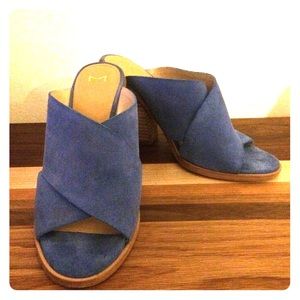 Marc Fisher cerulean blue suede sandal wedges